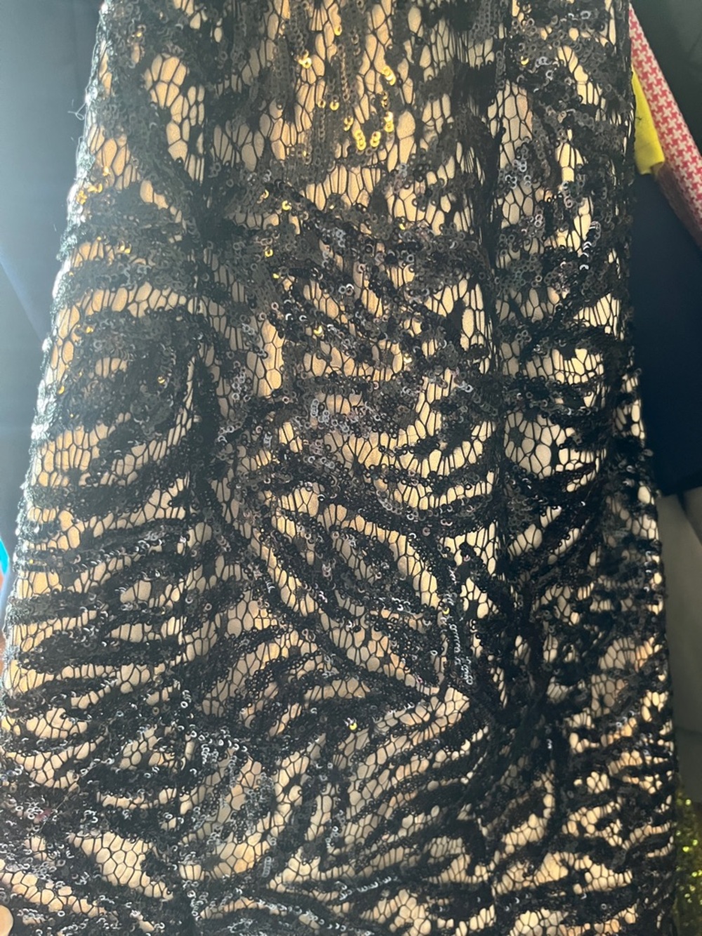 Black Sequin Lace Prom Dress with Nude Underlay - Women